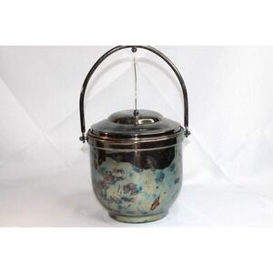 Vintage Antique Silverplated Newport Swing Top Ice Bucket Milk Glass Interior